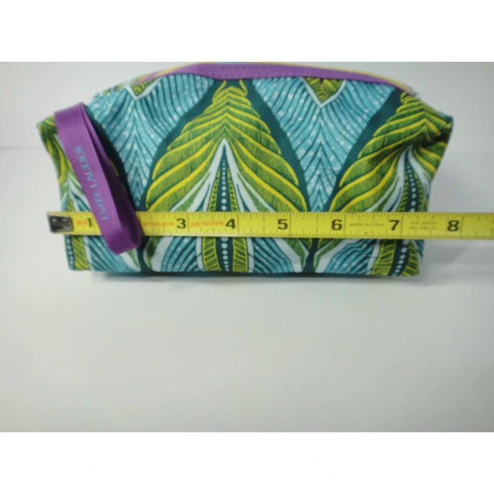 Estee Lauder Makeup Bag Set Teal Green Leaf Print Travel Toiletry Case 2 Piece